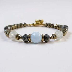 Handcrafted Quartz Gold and Gunmetal Rondelle Bracelet With Toggle Clasp